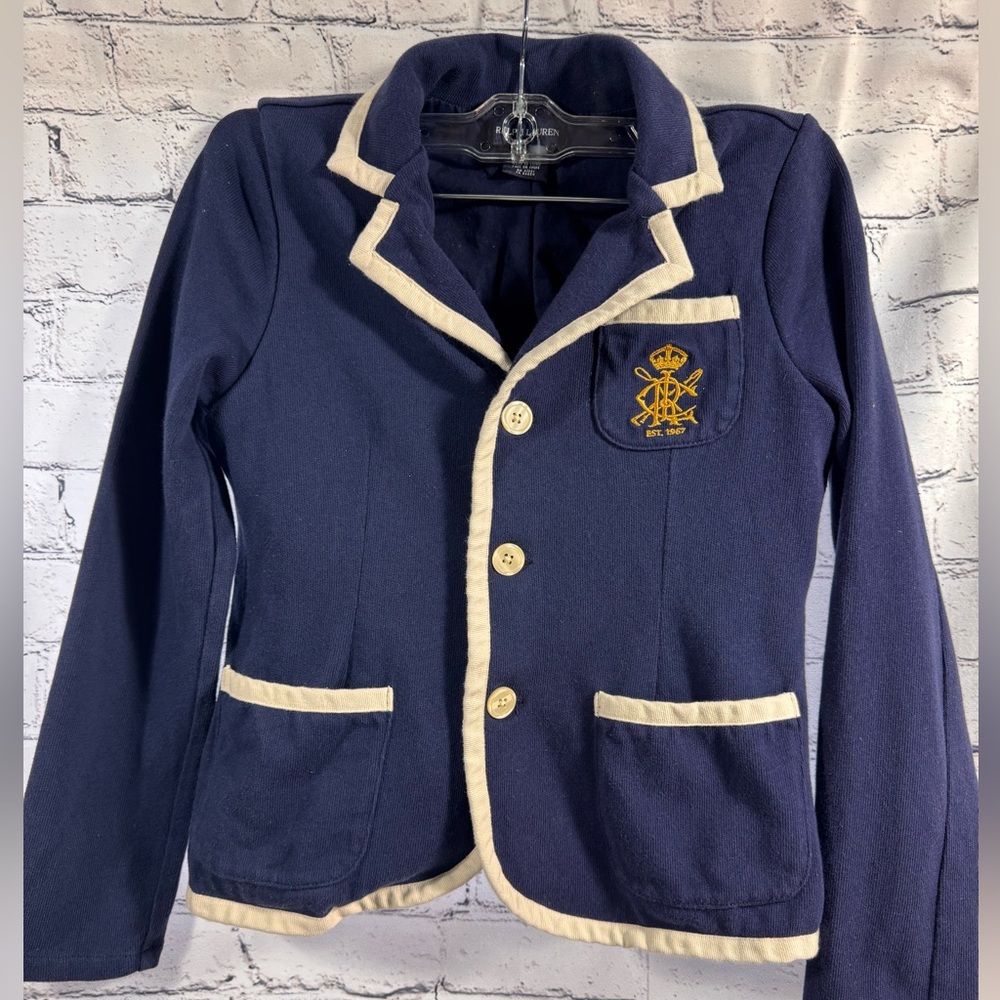 Ralph Lauren Cotton Navy Blazer with Cream Trim